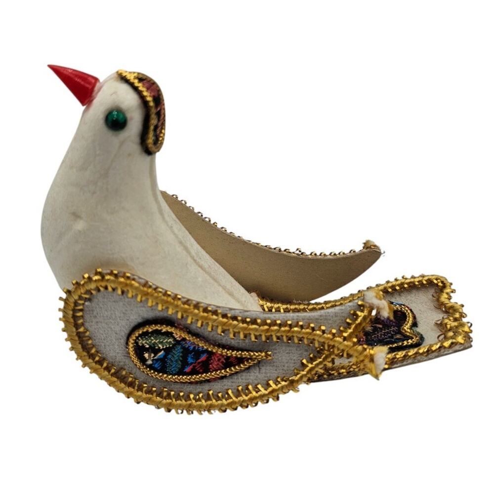 Vtg Christmas Bird Flocked 9" Long White MCM Holiday Tree Clip On Tree